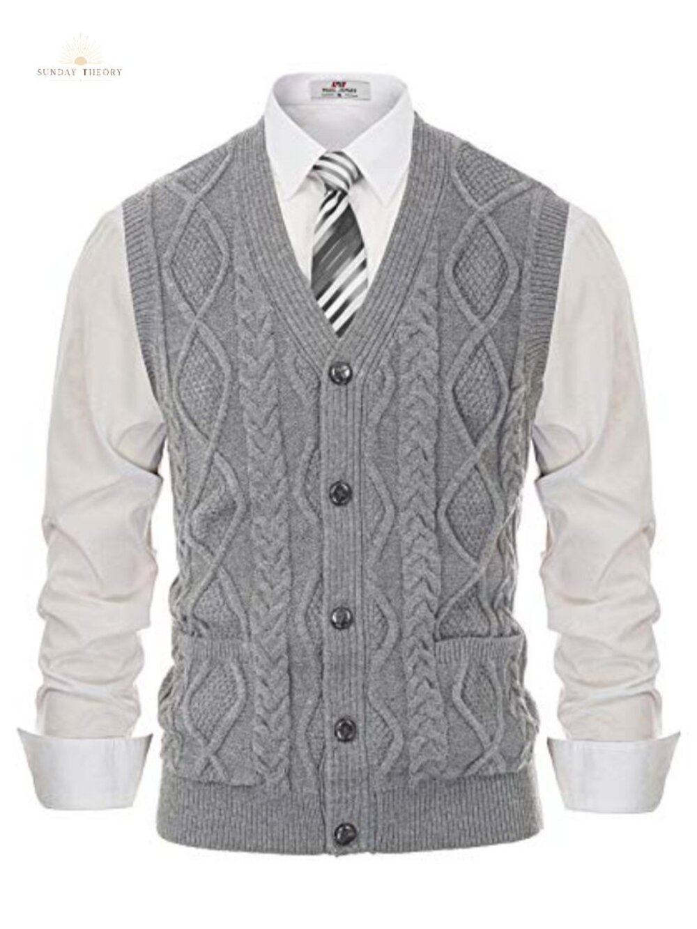 Mens Cable Knit V Neck Button Up Sweater Vest Sleeveless Layering